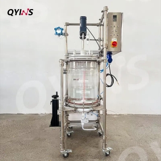 玻璃固相合成釜 過(guò)濾反應(yīng)釜 半自動(dòng)進(jìn)出料夾套全包50L
